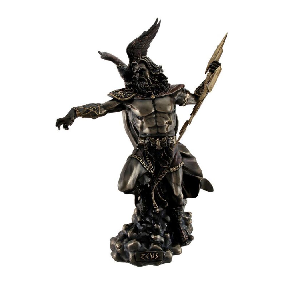 Zeus Greek God of Thunder w/Aetos Dios Wielding Lightning Bolt Statue